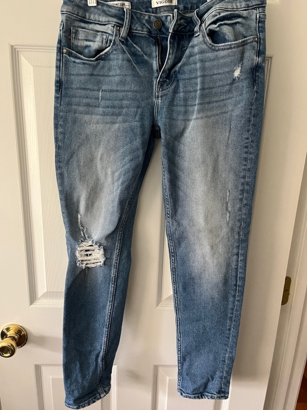 Vigoss Women's Medium Blue Distressed Boyfriend Jeans